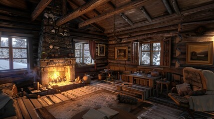 Old house at night. AI generated art illustration.