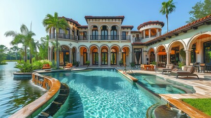 Large custom home on the water with pool 