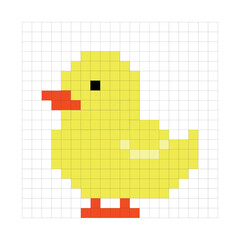 Fototapeta premium duckling, T-shirt sticker, children's illustration, pixel art, bright picture, design for children, cages, mosaic, decoration of clothes for children, applique, children's design