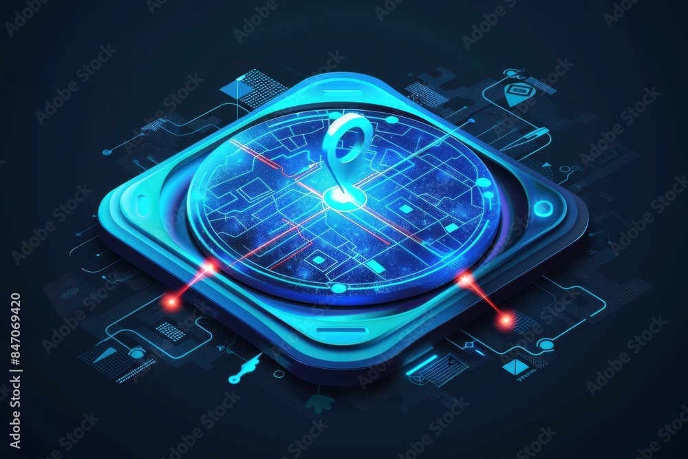 Poster Futuristic digital security concept with glowing key and circuit board, representing technology and cyber protection.