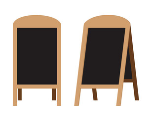 Wooden street sandwich empty stand black menu board. Welcome stand sign with black side.