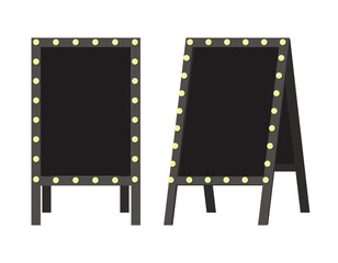 Wooden street sandwich empty stand black menu board. Welcome stand sign with black side.