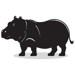 Hippos silhouettes and icons. Black flat color simple elegant white background Manatee animal vector and illustration.