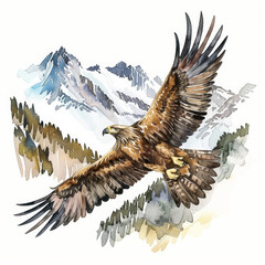 Obraz premium Golden Eagle Soaring Over Rocky Peaks Ink Watercolor Illustration