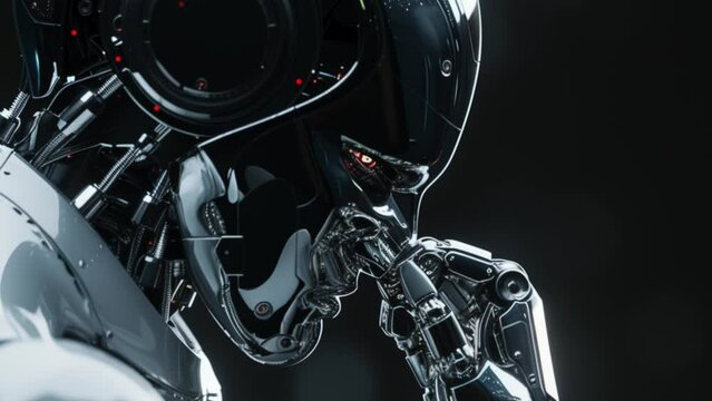 Ai Robot in Deep Thought with Zooming Out Effect and Space for Your Text. Artificial Intelligence Concept