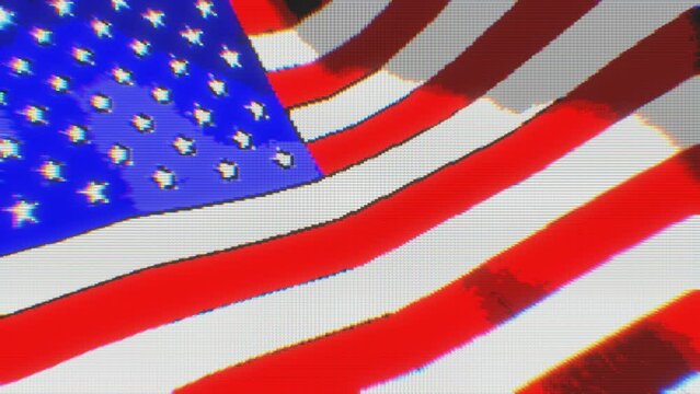 Seamless animation United States waving flag. Screen pixel style backdrop.