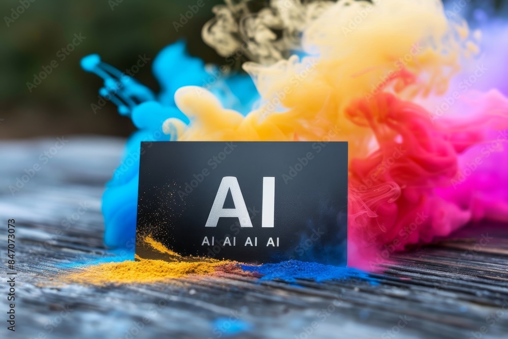 Poster colorful ai blocks on a concrete surface, illustrating the dynamic nature of artificial intelligence