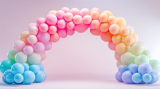 Rainbow Dreamscape A whimsical pastel rainbow balloon arch frames the entrance to a joyous celebration