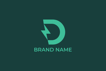 initial letter D abstract logo, letter D thunder bolt logo, letter D thunder logo, letter D energy logo, letter D and lightning modern logo