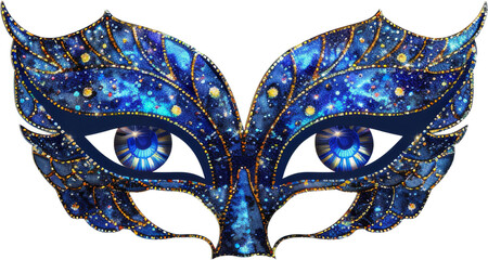 Fototapeta premium A blue and gold masquerade mask with intricate details, perfect for a festive occasion or as a decorative element.
