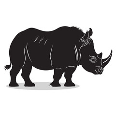 Rhino silhouettes and icons. Black flat color simple elegant white background Manatee animal vector and illustration.