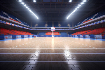 Interiors of professional sports arenas and courts without spectators. Player's view of the field. Digital 3D illustration