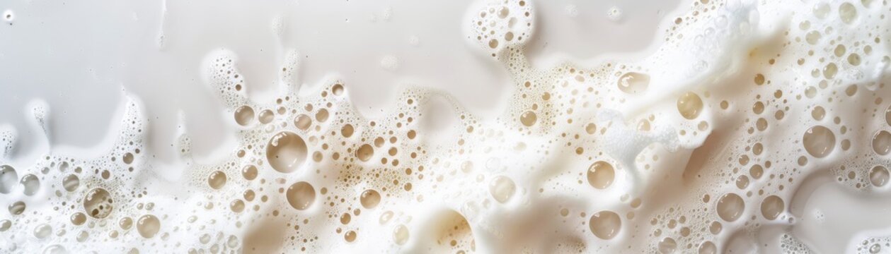 Sudsy white soap lather with bubbles on isolated background.