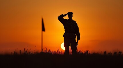 Silhouette of a service member rendering a salute