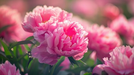 Close up of lovely pink peonies in bloom