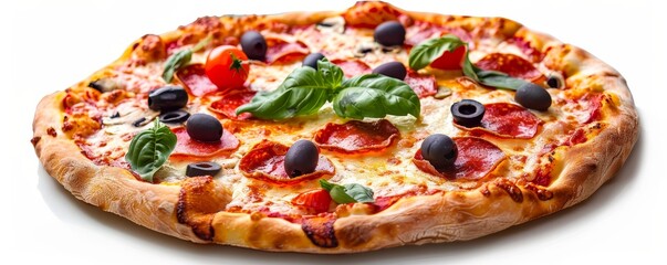 Pizza isolated on white background, full resolution large high-quality translucent white background