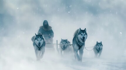 Portrait of Husky dogs in dog sledding in cold winter with snow