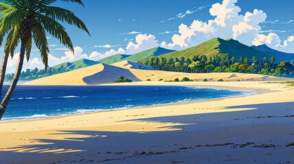 A person relaxing on a tropical beach with palm trees and a beautiful ocean view