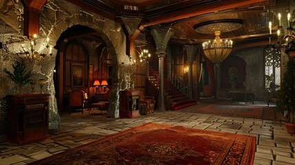 Obraz premium Eternal Ancestral Interior. AI generated art illustration.