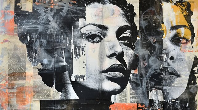 Grunge collage of feminist newspaper articles