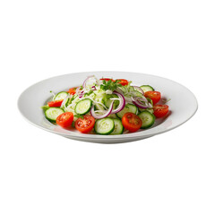 Delicious Healthy Fresh Onion Salad with Tomato Cucumber and Lettuce isolated on a transparent background