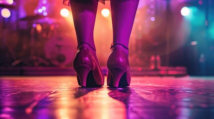 Tap dancer s feet against the stage floor