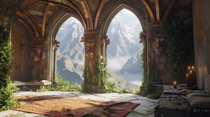 Fototapeta premium Mystical Mountain Monasteries. AI generated art illustration.