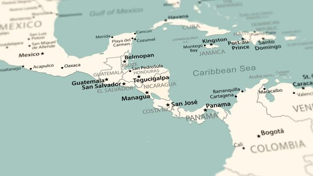 Nicaragua on the world map. Smooth map rotation. 4K animation.