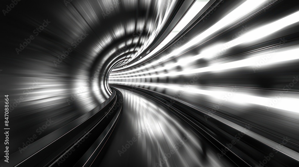 Poster speeding motion blurred in tunnel. powerful of abtract light trails. 3d rendering. ai generated