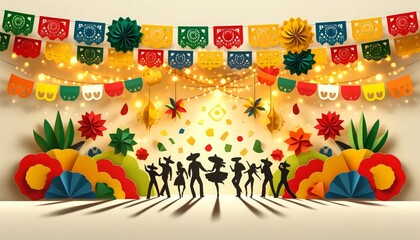 Paper-Cut Style Cinco de Mayo Party with Dancing Silhouettes