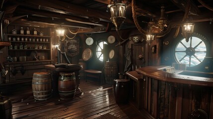 Pirate Ships Interior Reference. AI generated art illustration.
