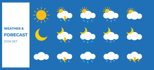 Obraz premium Weather and forecast icon set.