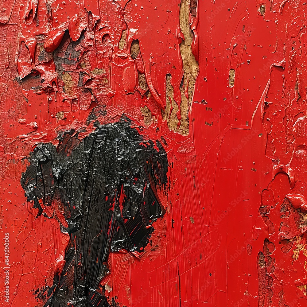 Poster abstract painting in red, black and white colors, made in the style of expressionism. dynamic brushs