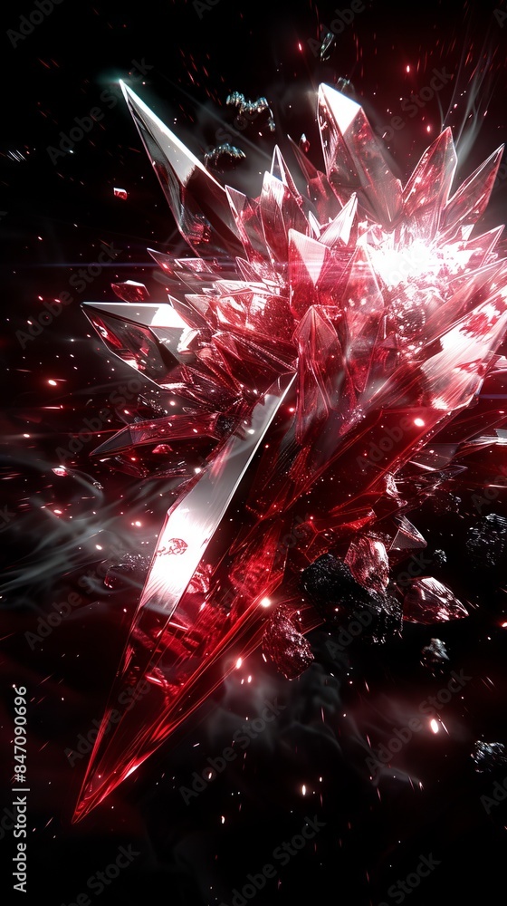 Poster sharp red and silver crystals create a dynamic and modern effect.