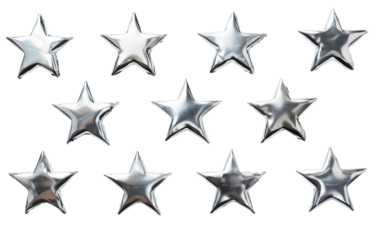 Silver 3D stars. Transparent background