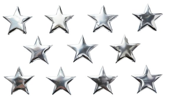 Silver 3D stars. Transparent background