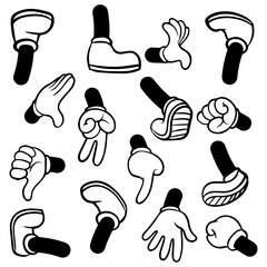 Cartoon Comic Hands gesture and gloves vector icon set