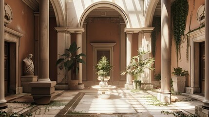 Roman Villa Atrium Environment. AI generated art illustration.
