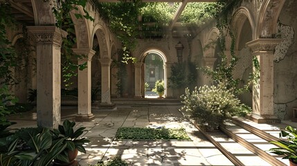 Fototapeta premium Roman Villa Atrium Environment. AI generated art illustration.