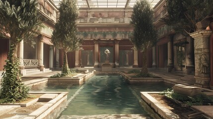 Obraz premium Roman Villa Atrium Environment. AI generated art illustration.
