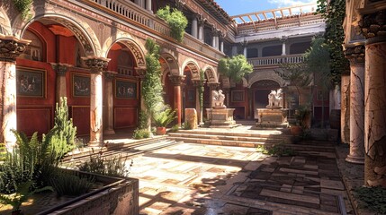 Naklejka premium Roman Villa Atrium Environment. AI generated art illustration.