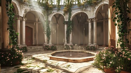 Roman Villa Atrium Environment. AI generated art illustration.