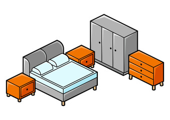 Home furniture isometry illustration. Domestic and office furniture and equipment.