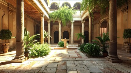 Fototapeta premium Roman Villa Atrium Environment. AI generated art illustration.