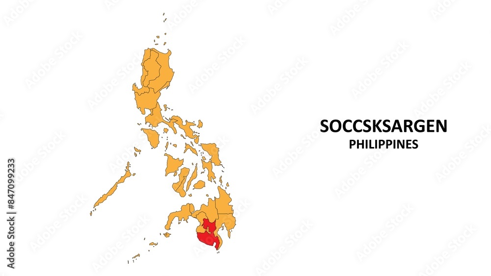 Sticker Soccsksargen Map in Philippines. Vector Map of Philippines. Regions map of Philippines.