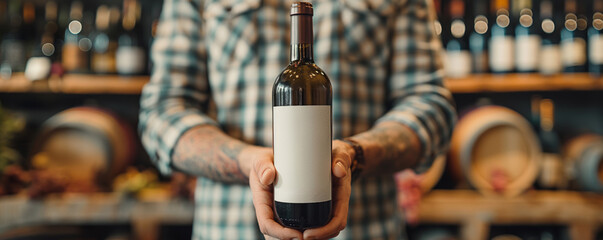 Person presenting a bottle of wine