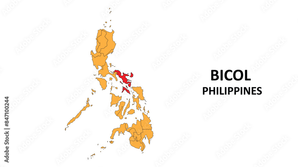 Sticker Bicol Map in Philippines. Vector Map of Philippines. Regions map of Philippines.