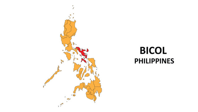 Bicol Map in Philippines. Vector Map of Philippines. Regions map of Philippines.