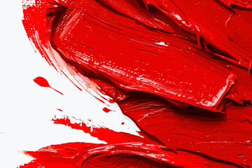 Vibrant Red Paint Brush Strokes on White Canvas, Modern Art Abstract Background