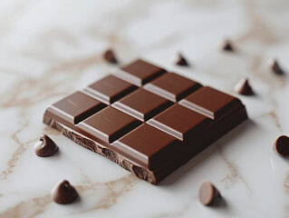 Chocolate Bar on Marble Surface with Chocolate Chips